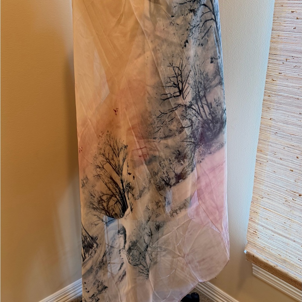 Elegant Pink and Black Tree Print Scarf - Picture 2 of 9
